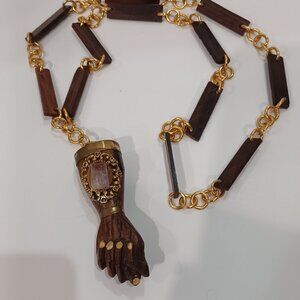 Figa Wood Amethyst Hand Pendant Necklace